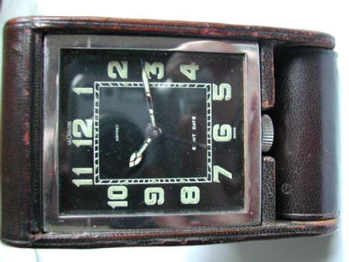 RARE 1940'S LEATHER CASED FOLDING TRAVEL ALARM CLOCK RETAILED BY ASPREYS MADE BY JAEGER LECOULTRE - ADDITIONAL PHOTO 10