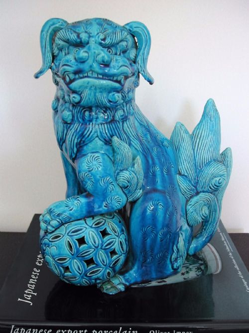 a fine large japanese turquoise glazed figure of a shishi late 19th century - CATEGORY: ANTIQUE SCULPTURES - DATED 19TH CENTURY