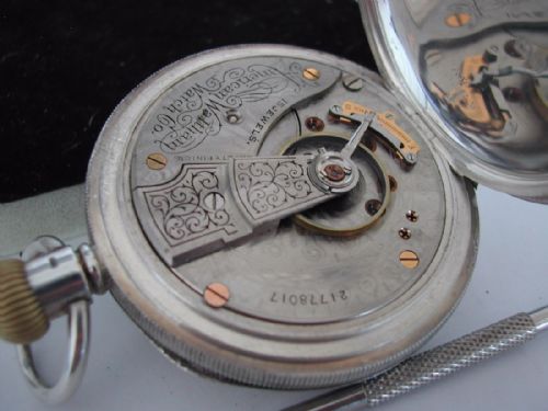 RAILWAY DESIGN WALTHAM HEAVY SILVER CASED POCKET WATCH CIRCA 1910 - ADDITIONAL PHOTO 10