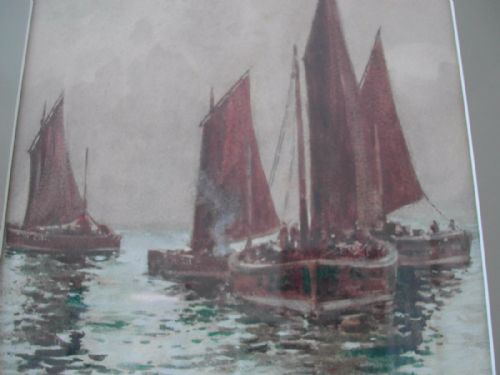 AN ATTRACTIVE WATER COLOUR BY J G SYKES CRABBERS BECALMED EARLY 20TH CENTURY - ADDITIONAL PHOTO 4
