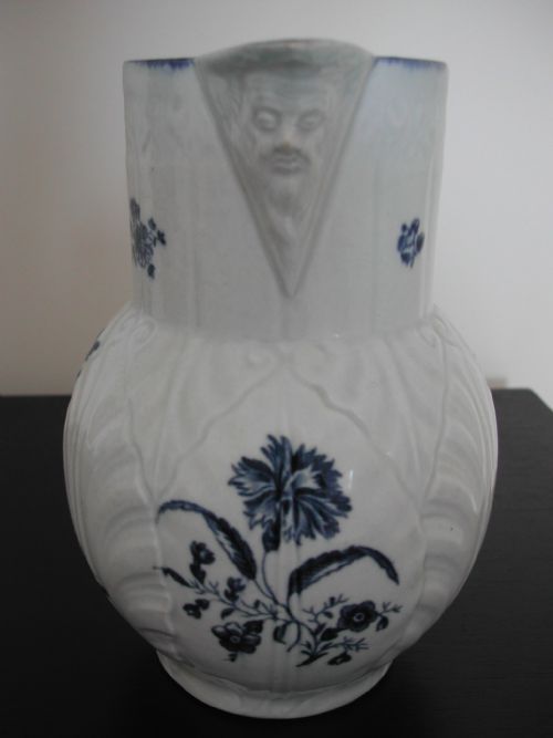 a fine early worcester blue and white leaf moulded jug circa 1770 - CATEGORY: ANTIQUE CERAMICS - DATED 18TH CENTURY