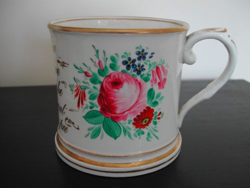 english flower and verse decorated mug assigned to the rev c j atherton second half 19th century - CATEGORY: ANTIQUE CERAMICS - DATED 19TH CENTURY