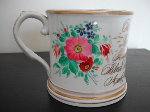 ENGLISH FLOWER AND VERSE DECORATED MUG ASSIGNED TO THE REV C J ATHERTON SECOND HALF 19TH CENTURY - ADDITIONAL PHOTO 2