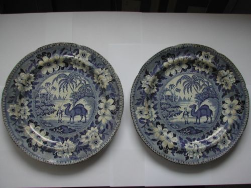reserved psa pair of dromedary pattern a blue and white transfer print plates circa 1815 - CATEGORY: ANTIQUE PLATES - DATED 1800