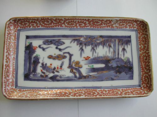 japanese arita rectangular dish decorated in underglaze blue red gold and green circa 1680 - CATEGORY: ANTIQUE CERAMICS - DATED BEFORE 1700