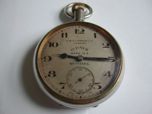 ww1 royal flying corps issued cockpit 8 day mark iva pocket watch by h williamson ltd london circa 1916 - CATEGORY: ANTIQUE WATCHES - DATED 1910