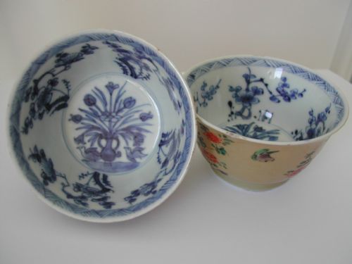 pair chinese famille verte cafe au laite tea bowls kangxi - CATEGORY: ANTIQUE CERAMICS - DATED 1700