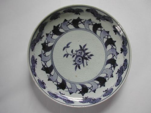 rare japanese arita blue and white sail design shallow dish circa 1720 - CATEGORY: ANTIQUE CERAMICS - DATED 1700