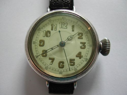 A RARE WW1 MILITARY PILOTS DESIGN CENTRE SECONDS SILVER CASED WATCH WITH LARGE CROWN 1916 - ADDITIONAL PHOTO 1