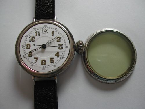 A RARE WW1 MILITARY PILOTS DESIGN CENTRE SECONDS SILVER CASED WATCH WITH LARGE CROWN 1916 - ADDITIONAL PHOTO 5