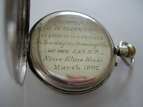FOR SALE THIS EXTREMELY RARE AND FINE LONDON SOUTH WESTERN RAILWAY PRESENTATION POCKET WATCH BY JOHN WALKER DATED 1892 - ADDITIONAL PHOTO 11