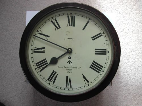 smiths army issue 14inch dial wall clock in austerity bakelite case dated 1943 - CATEGORY: ANTIQUE CLOCKS - DATED 1940