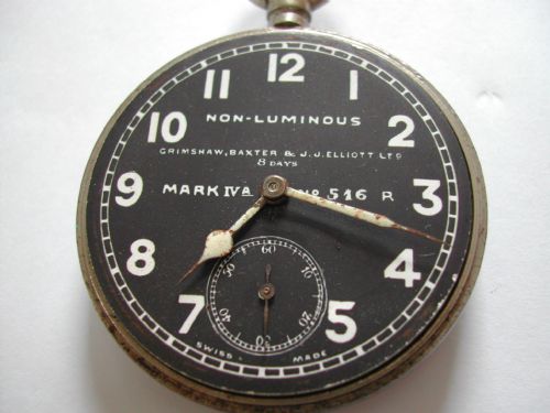 WW1 GRIMSHAW BAXTER J J ELLIOTT LTD 8DAY NONLUMINOUS MARK IVA AIR STATION PILOTS COCKPIT WATCH NO 516R CIRCA 1916 - ADDITIONAL PHOTO 2