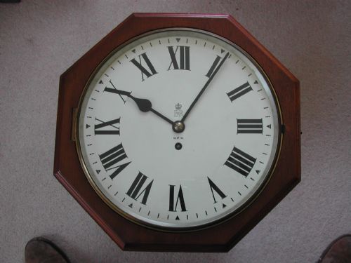 a magnificent octagonal mahogany cased queen elizabeth 11 royal cypher post office clock no efw 531 and 25513 dated 1953 by f w elliott - CATEGORY: ANTIQUE CLOCKS - DATED 1950