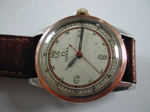 omega rose gold capped ww2 military design centre seconds waterproof watch dated 1943 - CATEGORY: ANTIQUE WATCHES - DATED 1940
