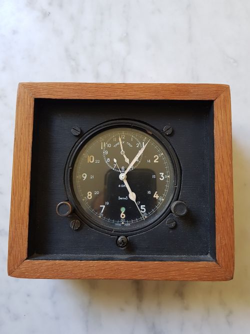 smiths military issue aircraft cockpit 8day time of trip chronograph clock dated 1953 - CATEGORY: ANTIQUE CLOCKS - DATED 1950