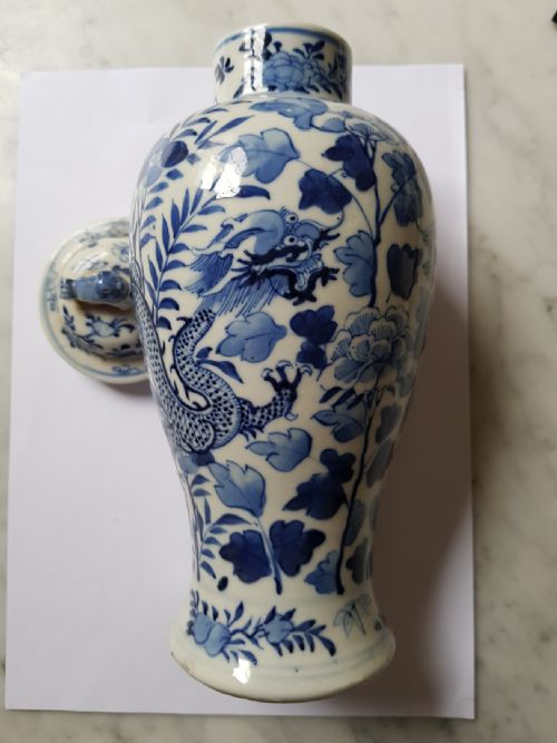 chinese blue and white twin dragon decorated vase and lid dating late 19th century - CATEGORY: ANTIQUE VASES - DATED 1900