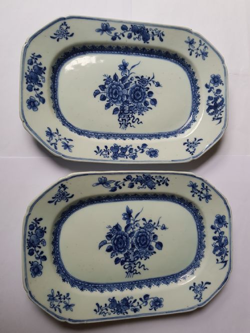 attractive pair of chinese blue and white rectangular plates dating circa 1750 - CATEGORY: ANTIQUE PLATES - DATED 1750