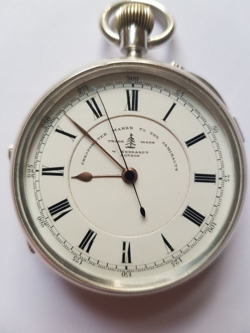 w ehrhardt large solid silver pocket chronograph makers to the admiralty dating circa 1896 - CATEGORY: ANTIQUE WATCHES - DATED 1890