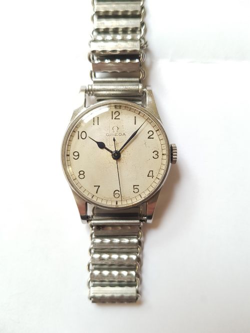 omega raf issued pilots watch in full stainless steel case ref no am 6b159 659143 dated 1943 - CATEGORY: ANTIQUE WATCHES - DATED 1940
