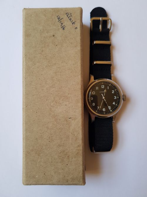 RESERVED W M S LONGINES RAF ISSUED 1956 PILOTS OR NAVIGATORS WATCH REF AM 6B159 229956 DATING 1956 ALONG WITH ORIGINAL MOD PACKAGING BOX - ADDITIONAL PHOTO 2