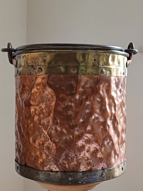 arts crafts copper brass fireside log bucket circa 1920 - CATEGORY: ANTIQUE METAL - DATED 1920