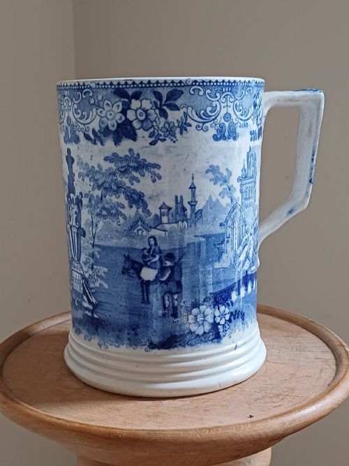 LARGE BLUE WHITE TRANSFER PRINT TANKARD CIRCA 1880 - ADDITIONAL PHOTO 1