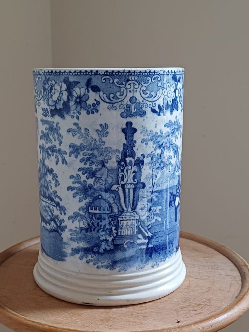 LARGE BLUE WHITE TRANSFER PRINT TANKARD CIRCA 1880 - ADDITIONAL PHOTO 2