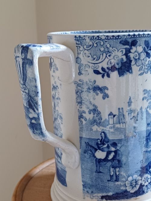 LARGE BLUE WHITE TRANSFER PRINT TANKARD CIRCA 1880 - ADDITIONAL PHOTO 5