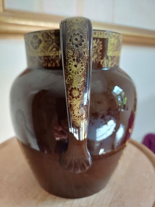 GEORGE 111 PERIOD RARE DARK BROWN AND YELLOW TRANSFER CHINOISERIE PRINT JUG DATING C 1810 1820 - ADDITIONAL PHOTO 1