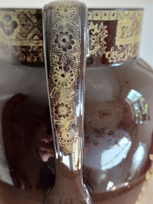 GEORGE 111 PERIOD RARE DARK BROWN AND YELLOW TRANSFER CHINOISERIE PRINT JUG DATING C 1810 1820 - ADDITIONAL PHOTO 2