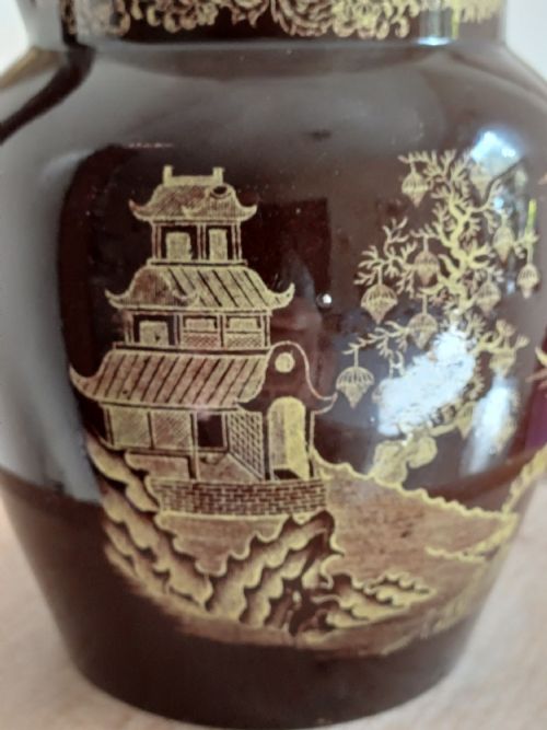 GEORGE 111 PERIOD RARE DARK BROWN AND YELLOW TRANSFER CHINOISERIE PRINT JUG DATING C 1810 1820 - ADDITIONAL PHOTO 3