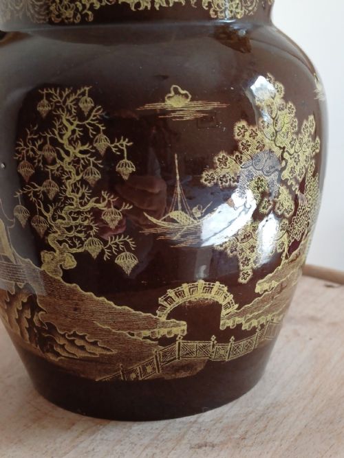 GEORGE 111 PERIOD RARE DARK BROWN AND YELLOW TRANSFER CHINOISERIE PRINT JUG DATING C 1810 1820 - ADDITIONAL PHOTO 6