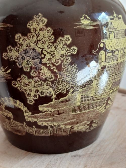 GEORGE 111 PERIOD RARE DARK BROWN AND YELLOW TRANSFER CHINOISERIE PRINT JUG DATING C 1810 1820 - ADDITIONAL PHOTO 8
