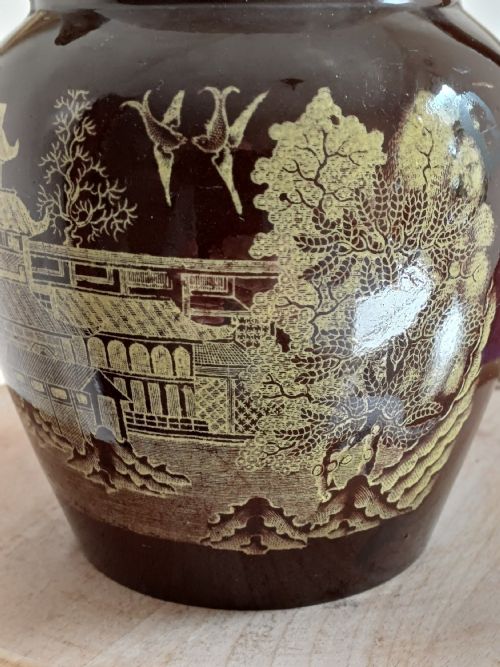 GEORGE 111 PERIOD RARE DARK BROWN AND YELLOW TRANSFER CHINOISERIE PRINT JUG DATING C 1810 1820 - ADDITIONAL PHOTO 11
