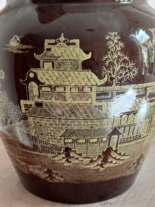 GEORGE 111 PERIOD RARE DARK BROWN AND YELLOW TRANSFER CHINOISERIE PRINT JUG DATING C 1810 1820 - ADDITIONAL PHOTO 10