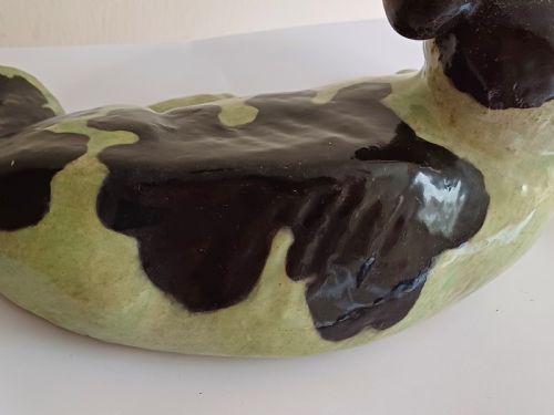 BIZAN FIGURE OF A RECLINING DOG SIGNED BIZAN KYOTO MEIJI PERIOD - ADDITIONAL PHOTO 9