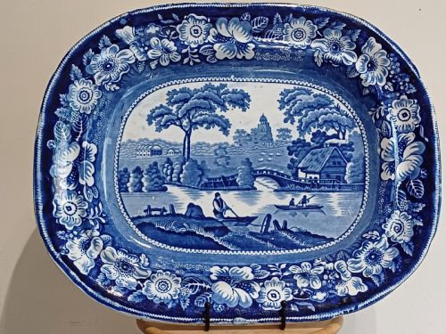 WILD ROSE PATTERN BLUE WHITE TRANSFER PRINT LARGE MEAT PLATE CIRCA 1850 - ADDITIONAL PHOTO 1