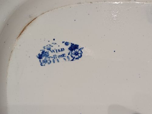 WILD ROSE PATTERN BLUE WHITE TRANSFER PRINT LARGE MEAT PLATE CIRCA 1850 - ADDITIONAL PHOTO 8