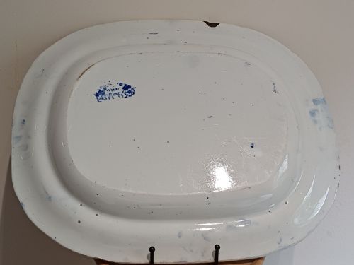 WILD ROSE PATTERN BLUE WHITE TRANSFER PRINT LARGE MEAT PLATE CIRCA 1850 - ADDITIONAL PHOTO 13