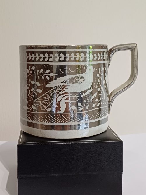 RESERVED JM ENGLISH SILVER LUSTRE BIRD DECORATED MUG CIRCA 1835 - ADDITIONAL PHOTO 1