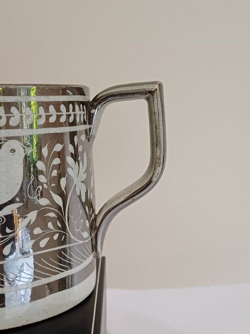 RESERVED JM ENGLISH SILVER LUSTRE BIRD DECORATED MUG CIRCA 1835 - ADDITIONAL PHOTO 2