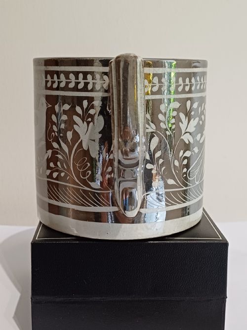 RESERVED JM ENGLISH SILVER LUSTRE BIRD DECORATED MUG CIRCA 1835 - ADDITIONAL PHOTO 3