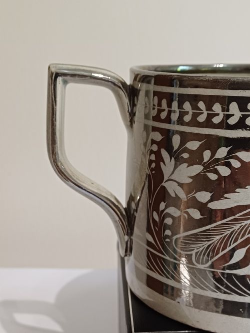 RESERVED JM ENGLISH SILVER LUSTRE BIRD DECORATED MUG CIRCA 1835 - ADDITIONAL PHOTO 4