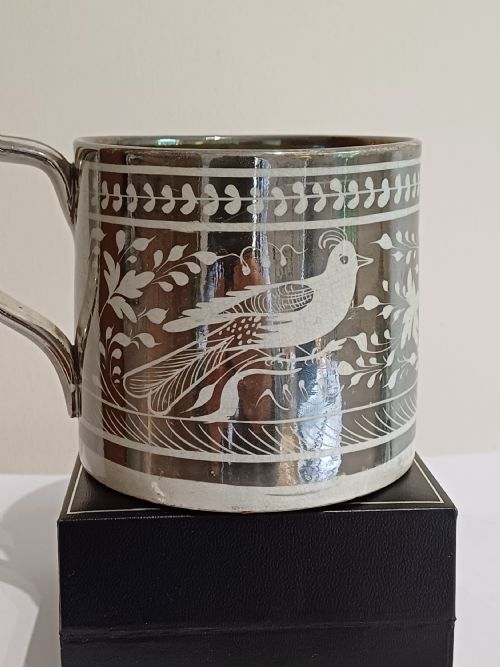 RESERVED JM ENGLISH SILVER LUSTRE BIRD DECORATED MUG CIRCA 1835 - ADDITIONAL PHOTO 5
