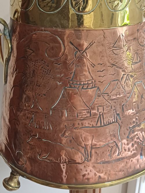 DUTCH BRASS AND COPPER LOG OR COAL SCUTTLE AND LID LATE 19TH EARLY 20TH CENTURY - ADDITIONAL PHOTO 14