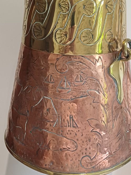 DUTCH BRASS AND COPPER LOG OR COAL SCUTTLE AND LID LATE 19TH EARLY 20TH CENTURY - ADDITIONAL PHOTO 11