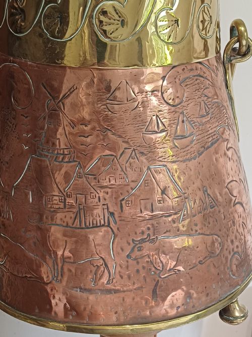 DUTCH BRASS AND COPPER LOG OR COAL SCUTTLE AND LID LATE 19TH EARLY 20TH CENTURY - ADDITIONAL PHOTO 13