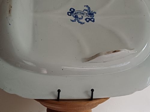 BLUE AND WHITE WATER DOG PATTERN TRANSFER PRINT MEAT DISH WITH GRAVY WELL DATING CIRCA 1825 - ADDITIONAL PHOTO 14