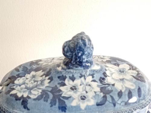 BLUE WHITE ELEPHANT DESIGN TRANSFER PRINT SAUCE TUREEN MATCHING LION HEAD COVER AND MATCHING BASE ROGERS CIRCA 1825 - ADDITIONAL PHOTO 2